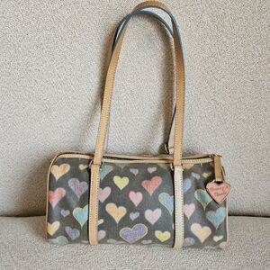 Dooney & Bourke Green and Pink Shoulder Bag with Heart Pattern
